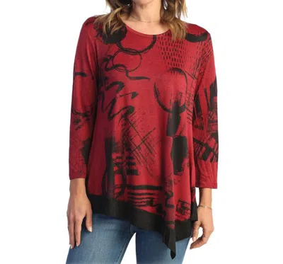 Jess & Jane Jazzy Slinky Knit Tunic Top In Red In Multi