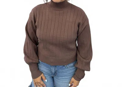 She + Sky Cropped Mock Turtleneck Sweater In Mocha In Brown
