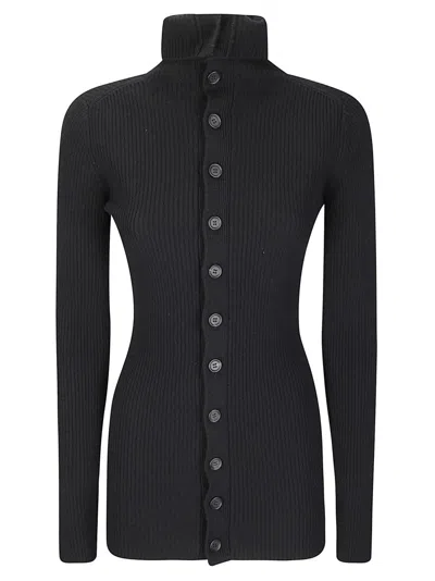 Yohji Yamamoto High-neck Ribbed Buttoned Cardigan In Black
