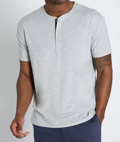 Jachs New York Stretch Poly Viscose Short Sleeve Henley Tee In Light Grey In Gray