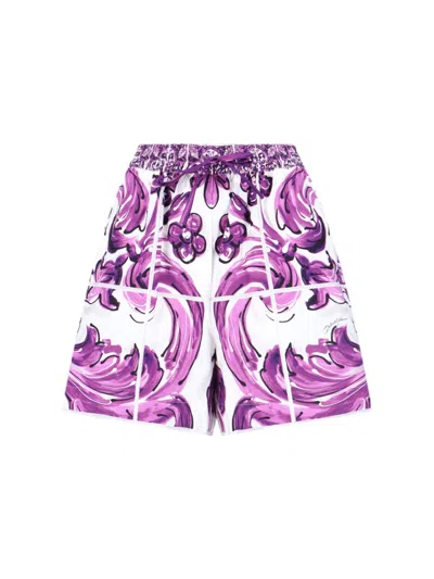 Dolce & Gabbana Majolica-print Poplin Shorts In Purple