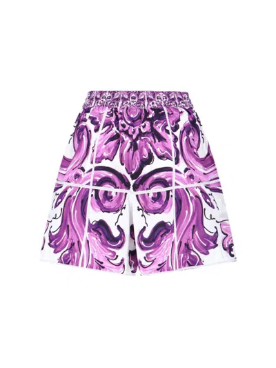 Dolce & Gabbana Majolica-print Poplin Shorts In Purple