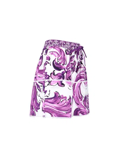 Dolce & Gabbana Majolica-print Poplin Shorts In Purple