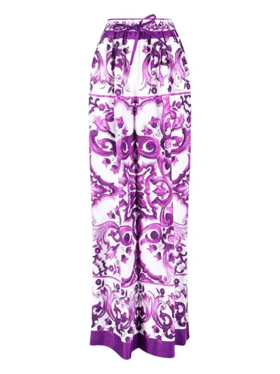 Dolce & Gabbana Majolica-print Twill Trousers In Purple