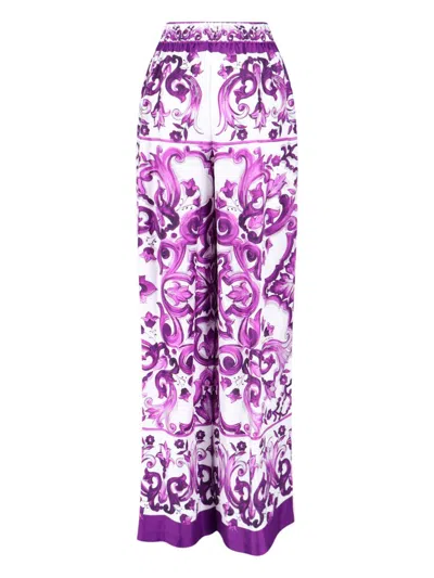 Dolce & Gabbana Majolica-print Twill Trousers In Purple