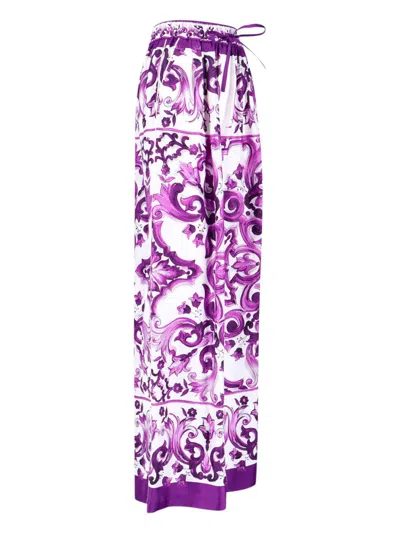 Dolce & Gabbana Majolica-print Twill Trousers In Purple