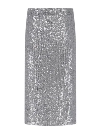 P.a.r.o.s.h Midi Skirt With Elastic Waistband And Sequins In Gray
