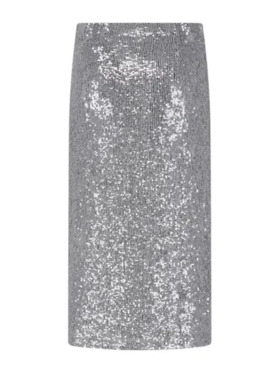 P.a.r.o.s.h Midi Skirt With Elastic Waistband And Sequins In Gray