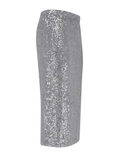 P.a.r.o.s.h Midi Skirt With Elastic Waistband And Sequins In Gray