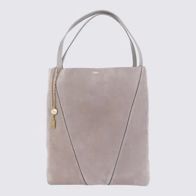 Chloé Chlo Light Grey Leather Spin Totes In Gray