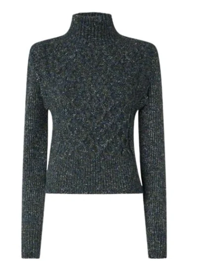Pinko Knit Turtleneck With Cable Stitch In Gray