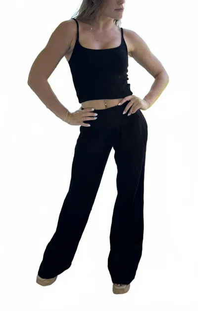 Bobi Fold Over Waist Beach Pant In Black In Black