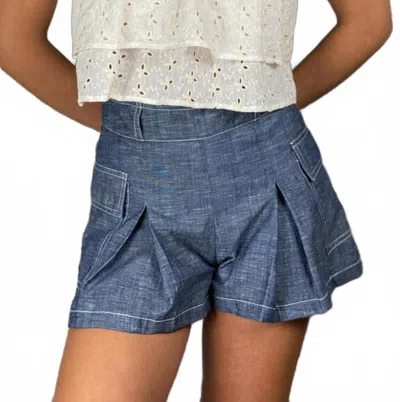 If So Front Pleat Short In Denim In Multi