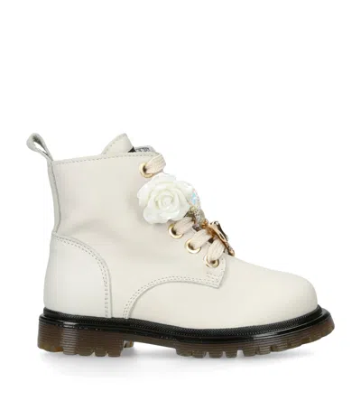 Monnalisa Kids' Floral-appliqué Boots In Neutral