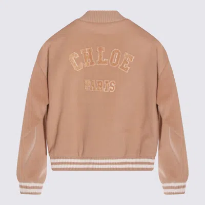 Chloé Peach-pink Wool Blend Bomber Jacket In Neutral