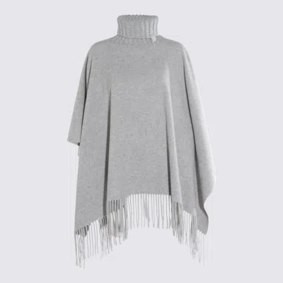 Fabiana Filippi Fringed Turtleneck Cape Soft Texture In Gray