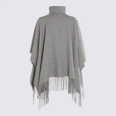 Fabiana Filippi Fringed Turtleneck Cape Soft Texture In Gray