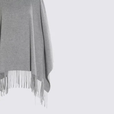 Fabiana Filippi Fringed Turtleneck Cape Soft Texture In Gray
