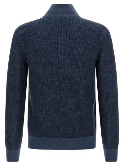 Brioni High Collar Long Sleeve Knit Pullover In Blue