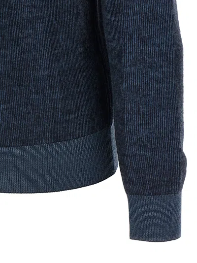 Brioni High Collar Long Sleeve Knit Pullover In Blue