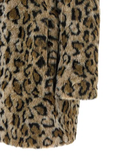 Twinset Brown Coat With Notched Collar And All-over Leopard Motif In Ecofur Woman In Animal Print