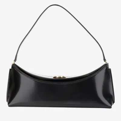Jacquemus Le Calisso Black Shoulder Bag With Engraved Snap Button In Leather In Black