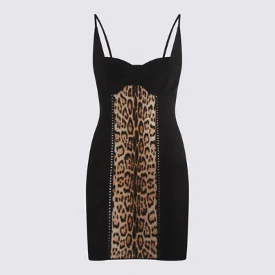 Roberto Cavalli Knee Length Dress With Animal Print Panel In Black