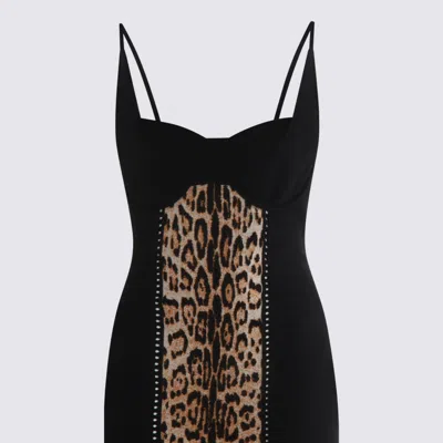 Roberto Cavalli Knee Length Dress With Animal Print Panel In Black