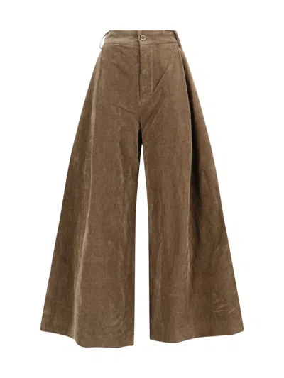 Uma Wang High-waisted Wide-leg Trousers With Button Closure In Brown