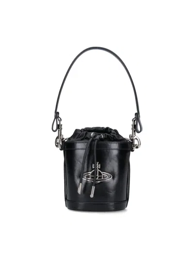 Vivienne Westwood Structured Bucket Bag With Drawstring Closure In Black