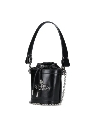 Vivienne Westwood Structured Bucket Bag With Drawstring Closure In Black
