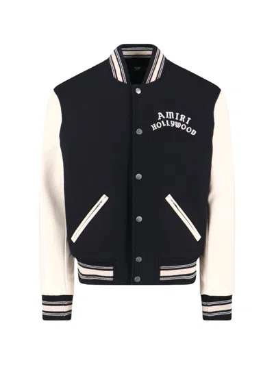 Amiri Wool Blend Bomber Jacket With Contrast Sleeves In Black