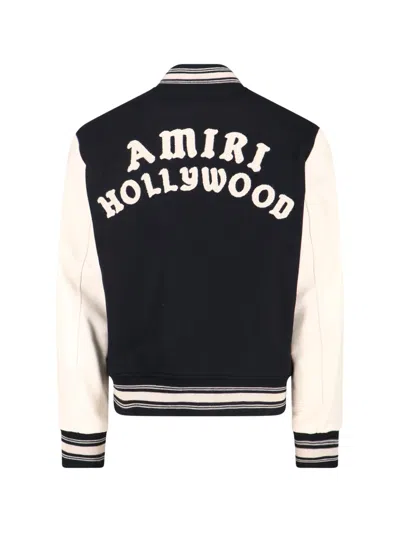 Amiri Wool Blend Bomber Jacket With Contrast Sleeves In Black