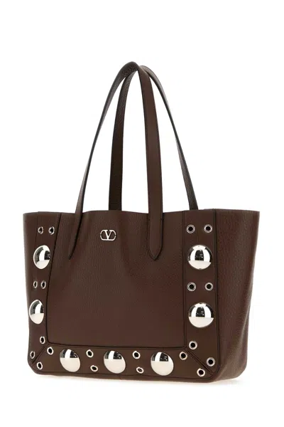 Valentino Garavani Nellcote Embellished Suede Tote In Brown