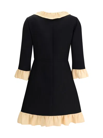 Valentino Womens Navy Betulla Ruffled V-neck Wool And Silk Midi Dress In Black