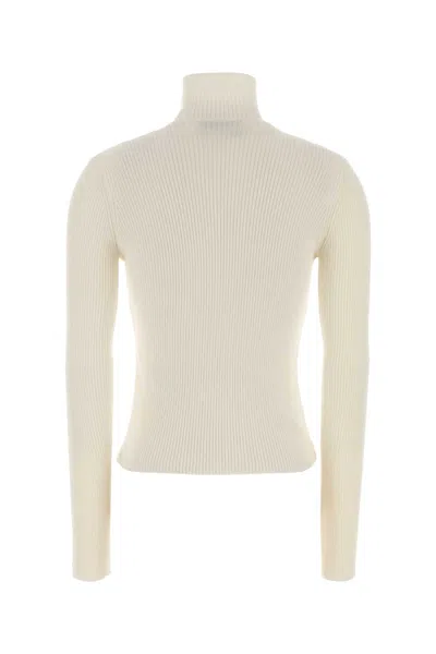 Blumarine Turtleneck Fitted Sweater Lace Detailing In White