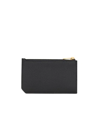 Saint Laurent Tiny Cassandre Fragments Zip Card Case In Grained Leather In Black