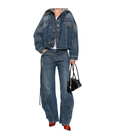 Jean Paul Gaultier Stitched Contrast Hooded Jacket With Front Pockets In Blue