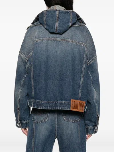 Jean Paul Gaultier Stitched Contrast Hooded Jacket With Front Pockets In Blue