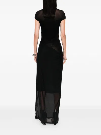 Jean Paul Gaultier Sheer Fabric Floor-length Dress With Cap Sleeves In Black