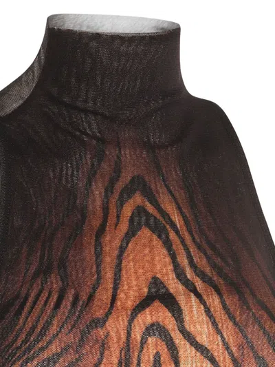 Jean Paul Gaultier Long Dress In Multicolor Mesh With High Neck And Sleeveless Design In Brown