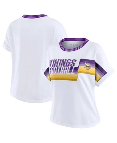 Wear By Erin Andrews Women's White Minnesota Vikings Cropped Center Stripe Dolman T-shirt In White