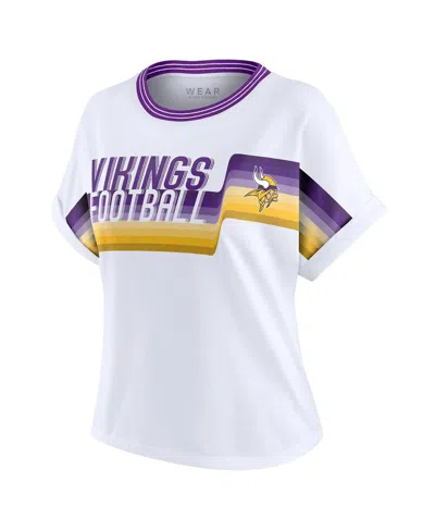 Wear By Erin Andrews Women's White Minnesota Vikings Cropped Center Stripe Dolman T-shirt In White
