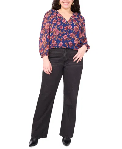 Vince Camuto Plus Size Long-sleeve V-neck Blouse In Multi