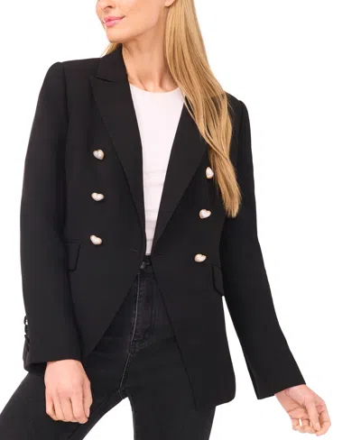 Cece Heart Button Double Breasted Blazer In Black