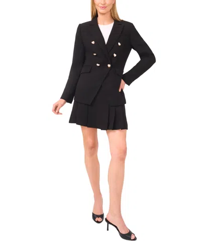 Cece Heart Button Double Breasted Blazer In Black
