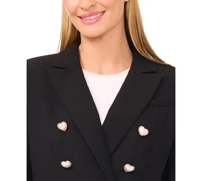 Cece Heart Button Double Breasted Blazer In Black
