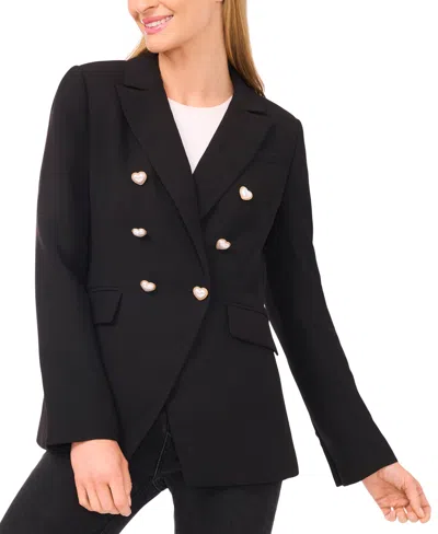 Cece Heart Button Double Breasted Blazer In Black