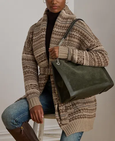 Ralph Lauren Bradley Large Suede Shopper Tote Bag In Green