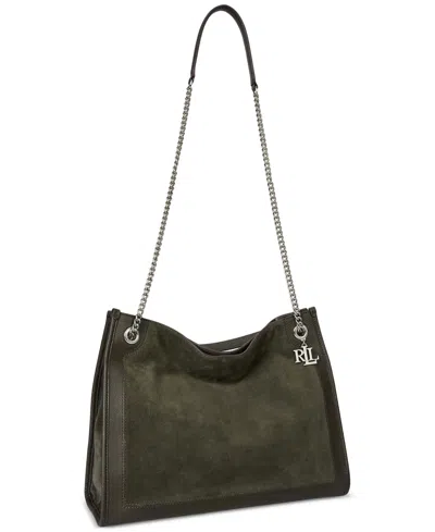 Ralph Lauren Bradley Large Suede Shopper Tote Bag In Green